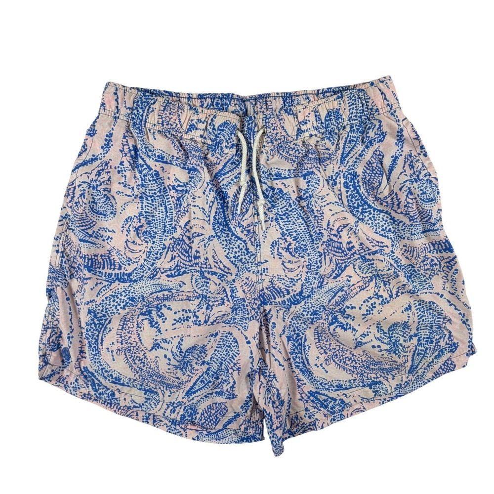 Lilly Pulitzer Mens Medium Capri Trunk Swim Shorts Pink Blue Alligator Print